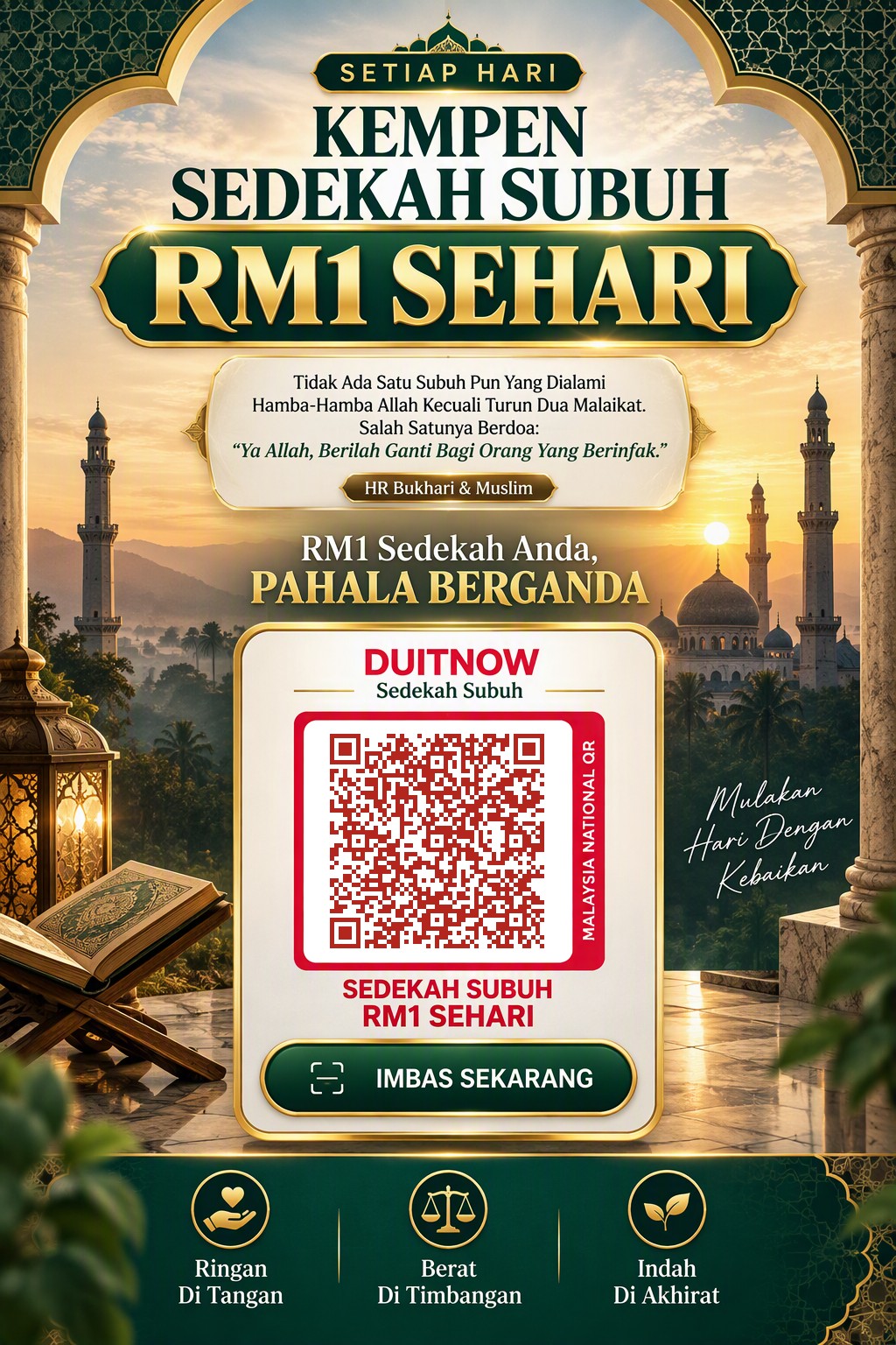 Kempen Sedekah Subuh RM1 Sehari — Kod QR DuitNow Surau Zad Al Maad